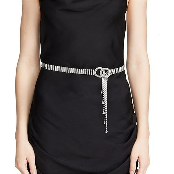 Tutuviw Women’s Crystal Rhinestone Waistband Belt Tassel Prom Party Sparkle Chain Crystal Belts with Double O-Ring Belt Waistband Accessories for Women for Dress(47.2In)