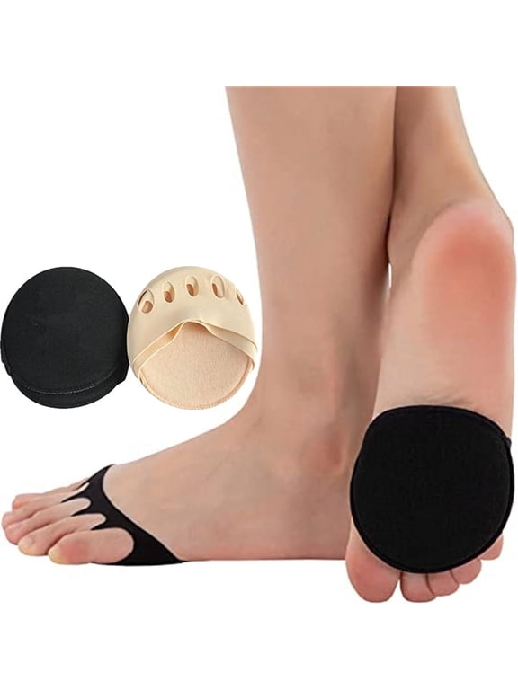 Women's Toe Pad Topper Liner Socks Nylon Sponge Cushion No Show Toeless Half Socks 2 Pairs Soft Non-Skid Invisible Relief Pain Blister for High Heels Flats Boots Mules(Nude&Black