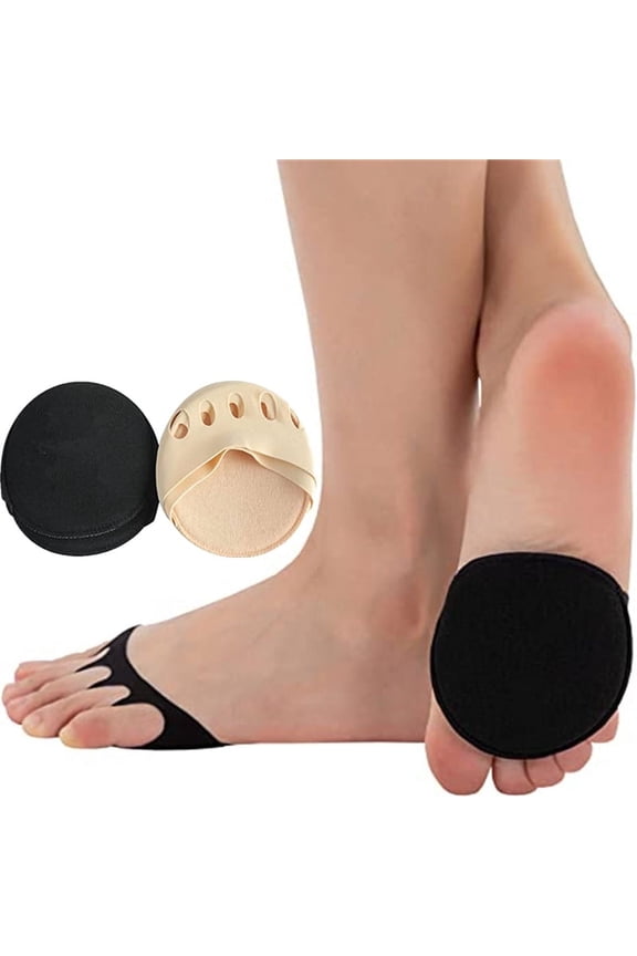 Women's Toe Pad Topper Liner Socks Nylon Sponge Cushion No Show Toeless Half Socks 2 Pairs Soft Non-Skid Invisible Relief Pain Blister for High Heels Flats Boots Mules(Nude&Black