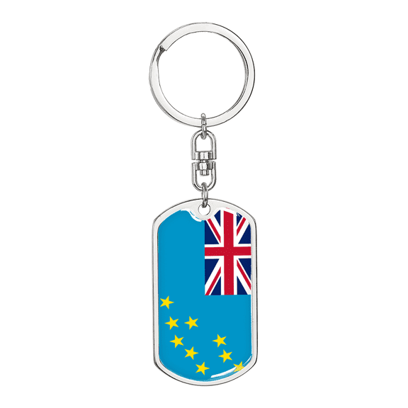 Tuvalu Flag Swivel Keychain Dog Tag Stainless Steel or 18k Gold