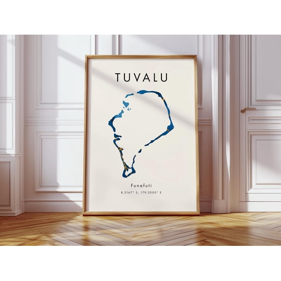 Tuvalu Map Poster Blue and Gold Oceania Wall Art Print Home Decor Geography Map Gift Wallpaper