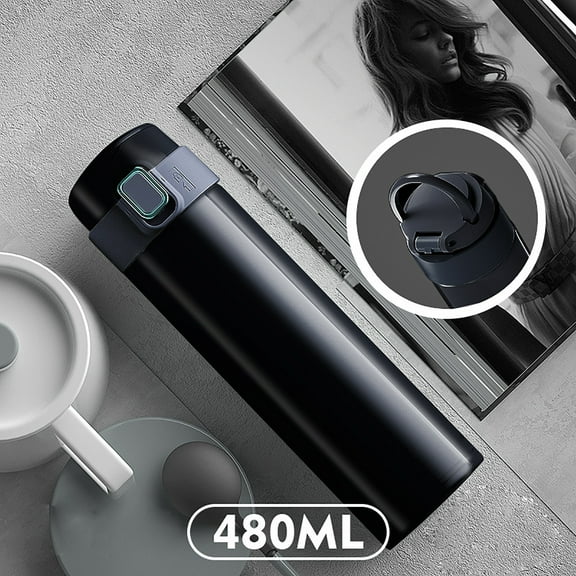 Tuvgenk 16 Oz Insulated Water Bottle Office Stainless Steel Water Bottle Flask Black Reusable Portable for Travel Home Outdoor