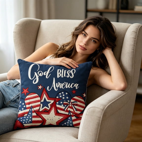 Tuvgenk 18x18 In Patriotic Pillow Covers Indoors Cloth 4th of July Pillow Covers Soft Blue Elements of the American Flag for Couch