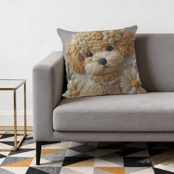Tuvgenk 18x18 In Throw Pillow Covers Embroidered Polyester Indoors Pillowcases Furry Multicolor Dog for Patio