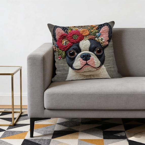 Tuvgenk 18x18 In Throw Pillow Covers Embroidered Polyester Indoors Pillowcases Multicolor Soft Dog for Couch
