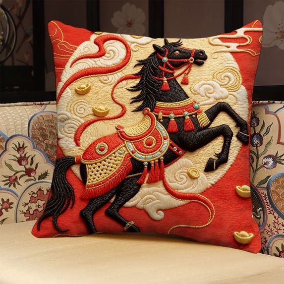 Tuvgenk 18x18 in Throw Pillow Covers Red Comfort Horse Couch Cushion Covers Animals Durable Decorative Home Body Pillow Cover with Zipper