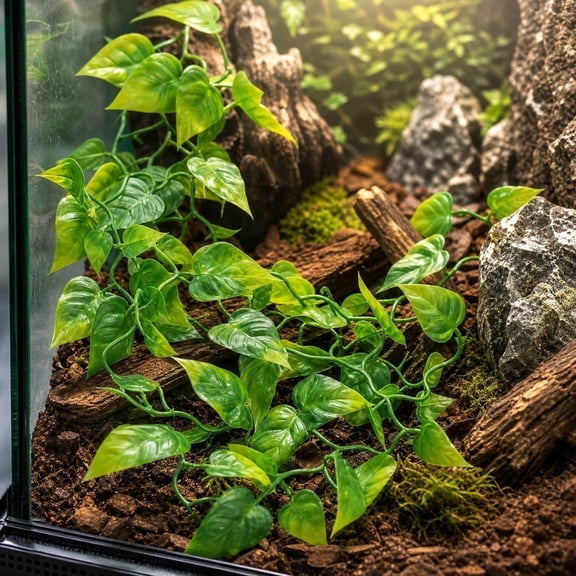 Tuvgenk 2 Pack Artificial Ivy Vine with Suction Cups for Terrarium Reptile Tank Aquarium Wall Window Greenery Decor