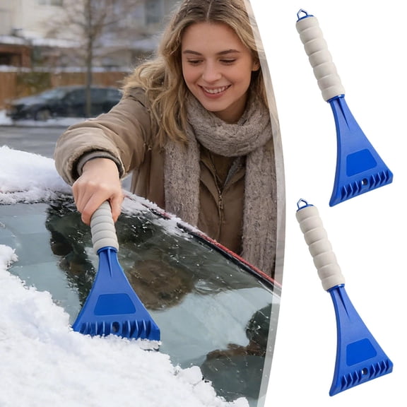Tuvgenk 2 Pack Vehicle Ice Scraper Snow Shovel Thickened Sponge Handle Multifunctional Auto Windshield Winter Cleaning Accessory