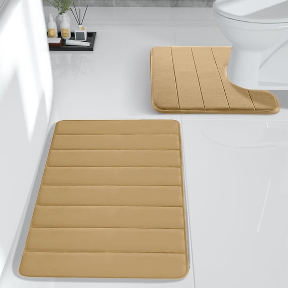 Tuvgenk 2 Piece Bath Mat Set Non Slip Absorbent Toilet Rugs Taupe U Shaped Large Bathroom Area Rug for Tub