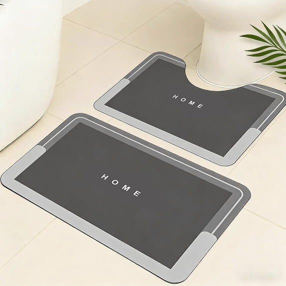Tuvgenk 2 Piece Bathroom Rug Set Non Slip Quick Dry Absorbent Toilet Rugs Gray Small U Shaped Bathroom Floor Mat for Shower