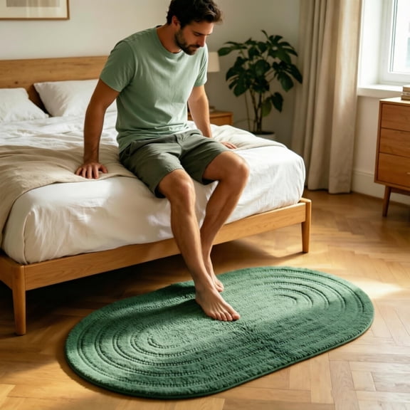 Tuvgenk 23.6x15.8 in Area Rugs Washable Carpet Cloth Oval Solid Color Non Slip Green Practical