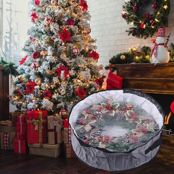 Tuvgenk 24*24*7.8 In Wreath Storage Bag Durable Gray Storage Bags Multifunction Practical Zipper for Home Use