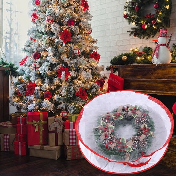 Tuvgenk 24*24*7.8 In Wreath Storage Bag Durable White Storage Bags Practical Multifunction Zipper for Home Use