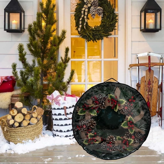 Tuvgenk 24*24*7.8 In Wreath Storage Bag Green Durable Storage Bags Practical Multifunction Zipper for Home Use