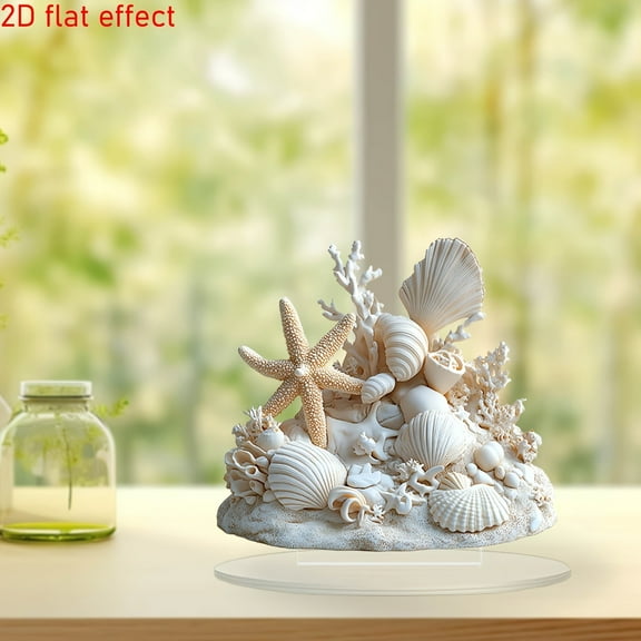 Tuvgenk 2d Sea Star Shells Desktop Decor Acrylic Nautical Theme Ornament for Home Bedroom Living Room Table Shelf Display Multicolor Acrylic