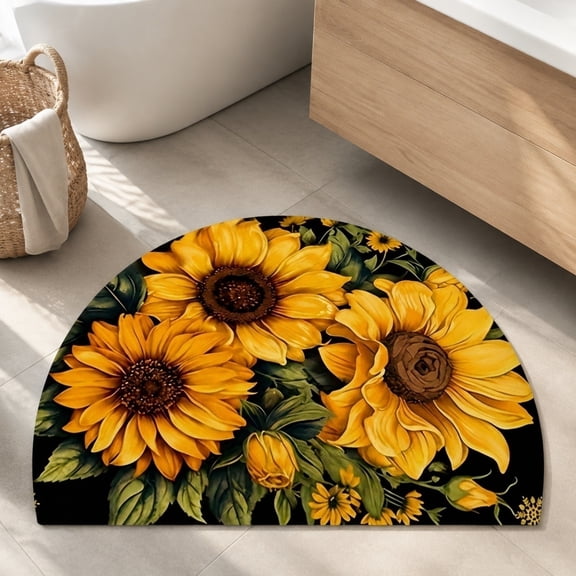 Tuvgenk 31.5x19.7in Area Rugs Washable Carpet Polyester Half Circle Flower Durable Non Slip Yellow