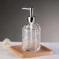 thumbnail image 1 of Tuvgenk 350ml Clear Glass Soap Dispenser, Horizontal Striped Refillable Hand Soap Bottle, Thick Glass Push Pump, Leak-Proof for Home, 1 of 6