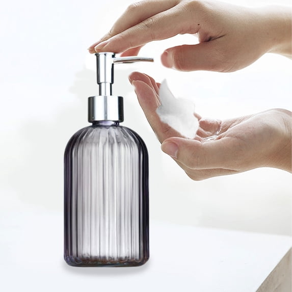 Tuvgenk 400ml Gray Glass Lotion Pump Dispenser, Leak-Proof Matte Bottle with 304 Head for Kitchen Counter