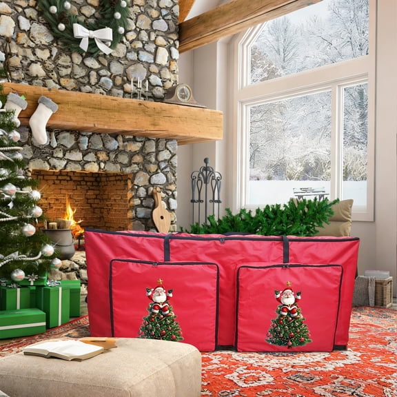Tuvgenk 48*20*15 In Christmas Tree Storage Bag Cloth Durable Water Resistant Red Storage Bags Zipper Practical for Home Use