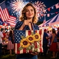 thumbnail image 1 of Tuvgenk 4th of July Quilted Tote Bag for Women Sunflower American Flag Shoulder Handbag Large Capacity Carryall Bag, 1 of 6