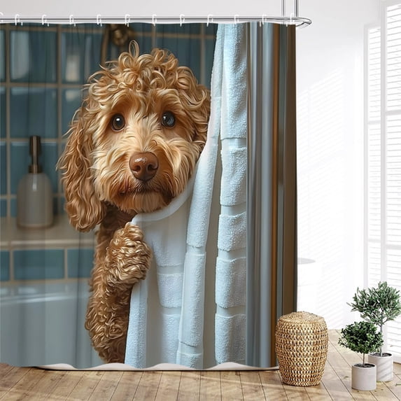Tuvgenk 70.86x47.24in Plastic Shower Curtain Multicolor Dog Bathroom Curtain Soft Thick Washable Waterproof Rings