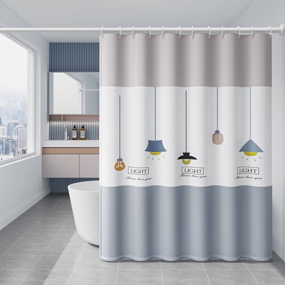 Tuvgenk 70.87x70.87in Plastic Shower Curtain Gray Lamp Bathroom Curtain Washable Rings Waterproof Thick Comfort