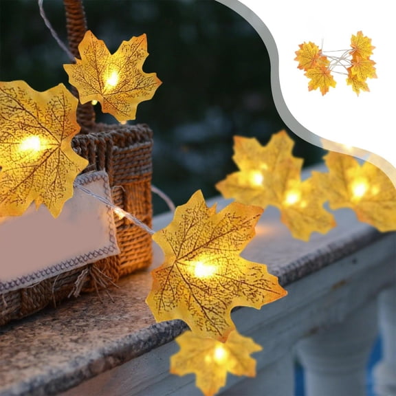 Tuvgenk 79in10pc Led Maple Leaf String Lights Battery Operated Indoor Outdoor String Lights Waterproof and Dustproof Holiday Decorations Yellow