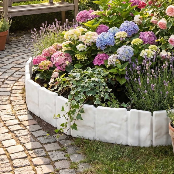 Tuvgenk 9.6 x 3.9 in Yard Garden Fence White Resin, Landscape Edging Easy Assembly for Landscape Panels, Patios with Ground Stakes