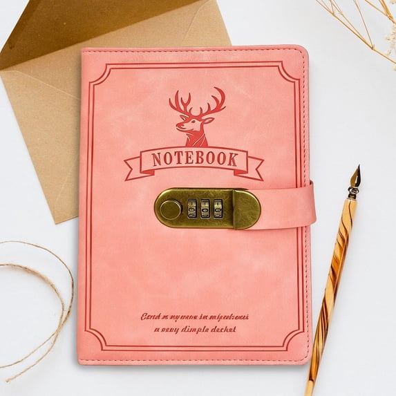 Tuvgenk A5 Subject Notebook Pink Personal Locking Notebook Deer Head Durable Travel Diary