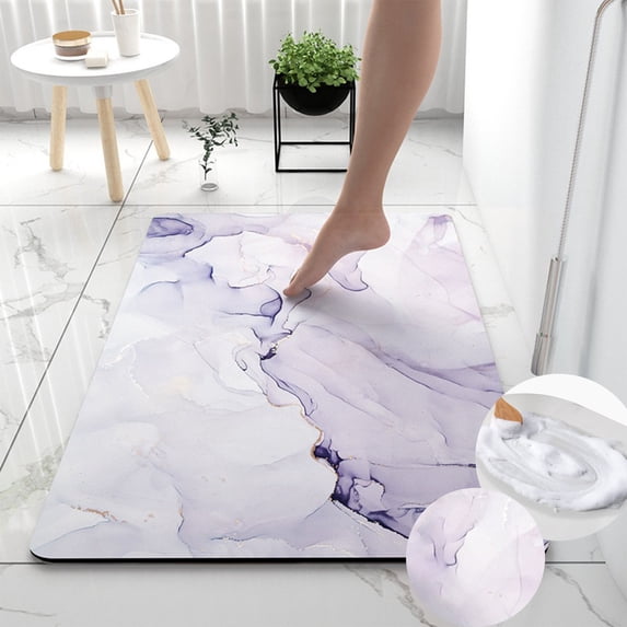 Tuvgenk Absorbent Bath Mat Non Slip Quick Dry Bathroom Rugs Purple Rubber Rectangle Thin 1x2 Floor Mat for Shower