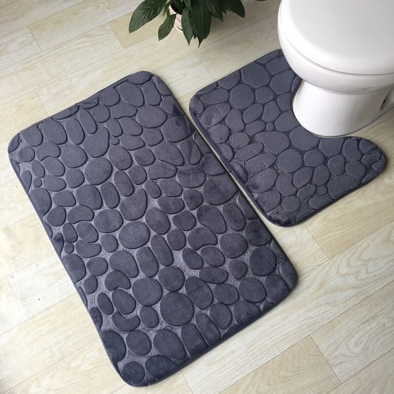 Tuvgenk Absorbent Bathroom Rugs Sets 2 Piece Quick Dry Non Slip Bath Mat Set Gray Long U Shaped 1'X2', 2'X3' Toilet Contour Rug