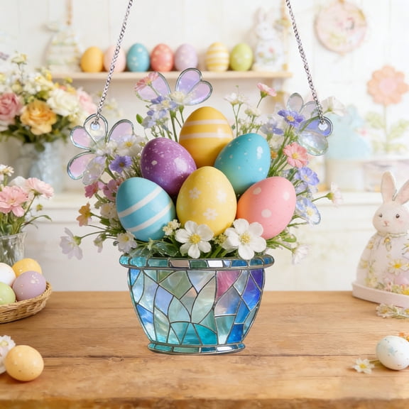 Tuvgenk Acrylic Easter Egg Sun Catcher with Metal Chain 8 Inch, Durable Ornament for Outdoor Garden Window
