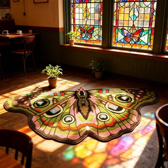 Tuvgenk Alien Area Rugs Butterfly Washable Green Doormats Indoor 19.69x35.43 in Flock