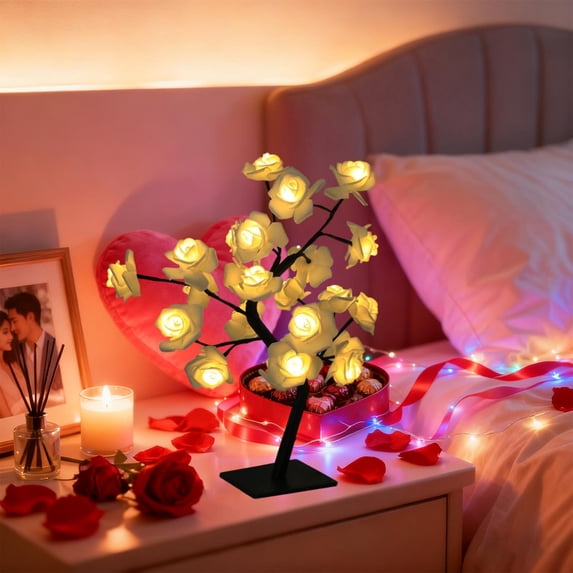 Tuvgenk Ambient Night Light Ambient Warm Ornament Battery Operated Led Lights Gift Roses Tree Decorative Lights