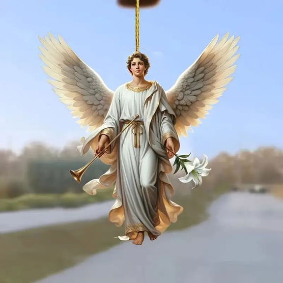 Tuvgenk Angel Figurine Car Hanging Ornament for Rearview Mirror Religious 2D Flat Holiday Decor for Home & Vehicle