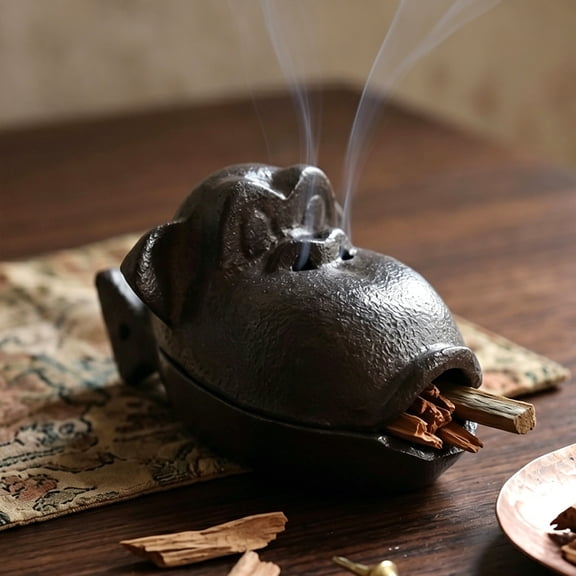 Tuvgenk Antique Cast Iron Monkey Head Incense Burner Hidden Storage Compartment Vintage Tea Room Entryway Tabletop Multi-Functional Decor Ornament