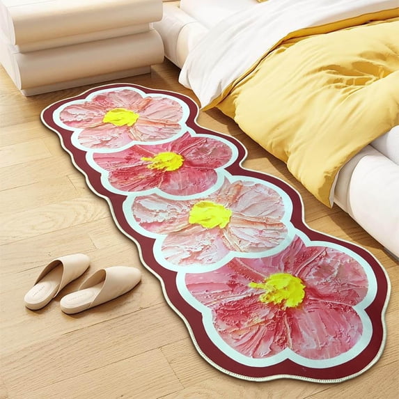 Tuvgenk Area Rug Bedroom Floral Non Slip Accent Rugs Washable 2×4 Novelty Floor Mat Living Room Bedside Decor