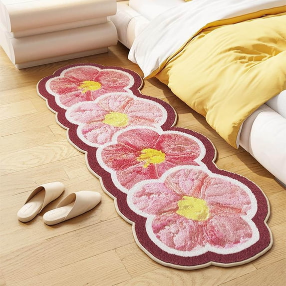 Tuvgenk Area Rug Non Slip Floral Bedroom Accent Rugs 1×4 Washable Novelty Plush Floor Mat Living Room Bedside Decor