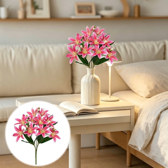 Tuvgenk Artificial Lily Flower Stalk 13.8 Inch Faux Bloom For Vase Table Centerpiece Home Wedding Decor Hot Pink