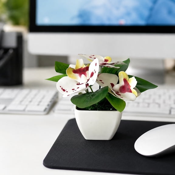 Tuvgenk Artificial Phalaenopsis Orchid Mini Potted Plant 4.3 Inch Faux Flower For Desk Shelf Home Decor Multicolor A