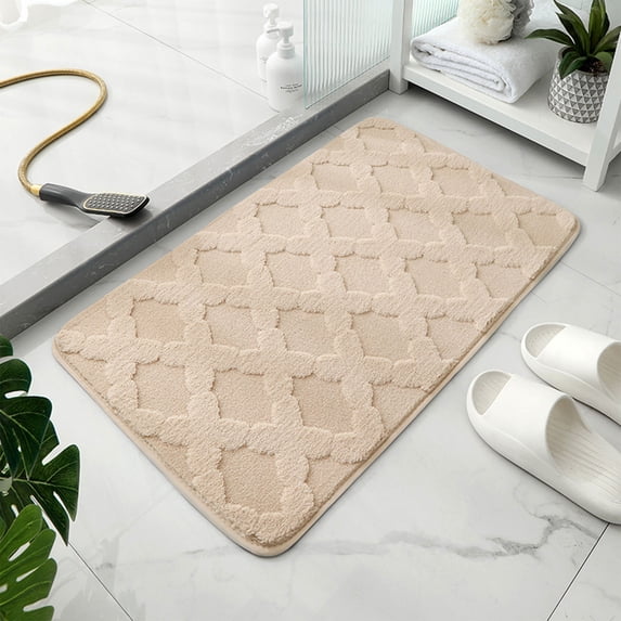 Tuvgenk Bath Mat Non Slip Absorbent Bathroom Rugs Beige 2x2 Rectangle Small Area Rugs for Shower