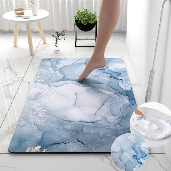 Tuvgenk Bath Mat Non Slip Quick Dry Absorbent Bathroom Rugs Thin Blue Rectangle 1x2 Rubber Floor Mat for Shower
