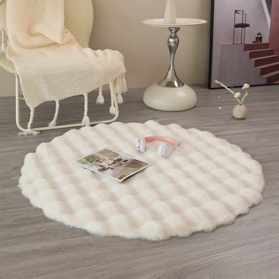 Tuvgenk Bath Mat Non Slip Water Absorbing Bathroom Rugs Round 2x2 Small Cream Area Rug for Tub