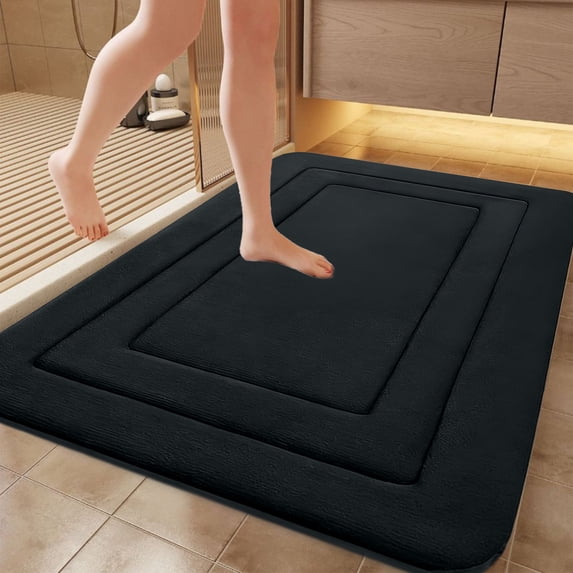 Tuvgenk Bath Mats Absorbent Non Slip Quick Drying Bathroom Rug Rectangle Black 2x2 Small Floor Rug for Shower