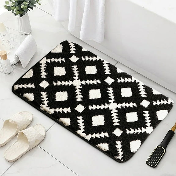 Tuvgenk Bath Rugs for Bathroom Floor Non-Slip Water Absorbent Black Bath Mat Fade Resistant Machine Washable Polyester Quick Drying Floor Mat for Home