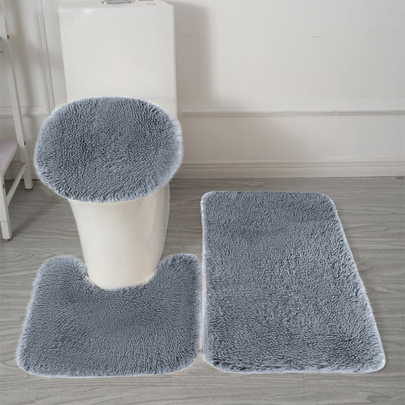 Tuvgenk Bath Rugs House Non Slip Toilet Rug Gray 11×15in U-Shaped Set Of4 Floor Mats