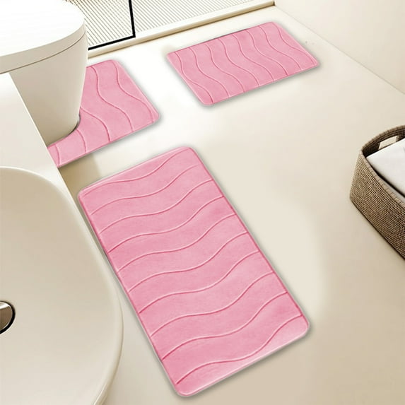 Tuvgenk Bath Rugs House Plush Toilet Rug Set Of3 U-Shaped 9×11in Pink Floor Mats