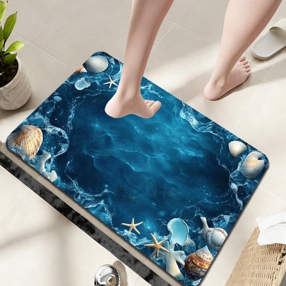 Tuvgenk Bathroom Area Rugs Absorbent Coastal Floor Mats for Bathroom Sea Quick Dry Non-Slip 16 X 24 in