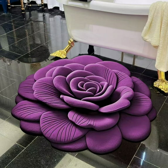 Tuvgenk Bathroom Rug Non Slip Bath Mat Novel Flower Shape 2x2 Small Purple Floor Rug for Shower