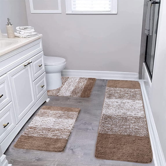 Tuvgenk Bathroom Rugs Set 3 Piece Non Slip Absorbent Toilet Rug Brown Large U Shaped Bathroom Floor Mat for Shower